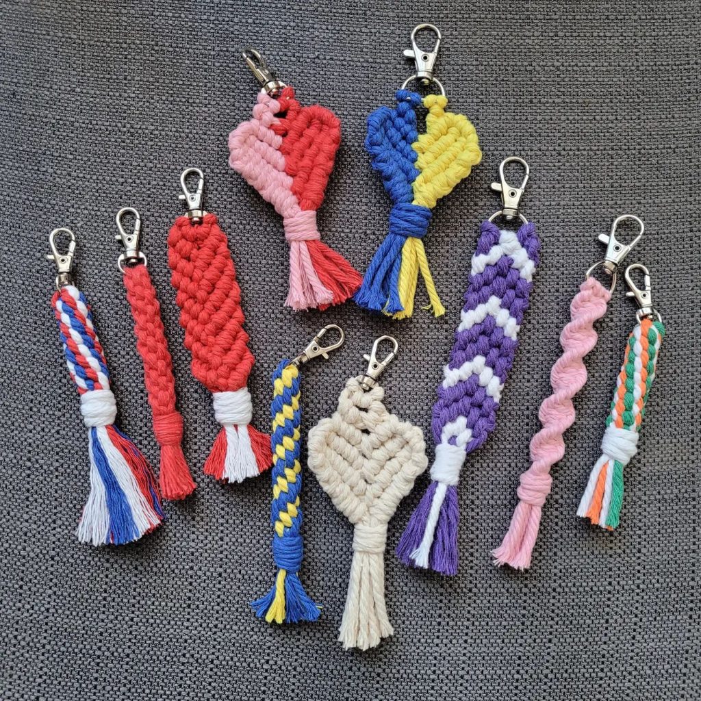 A selection of handwoven keychains designed by Laura O'Reilly